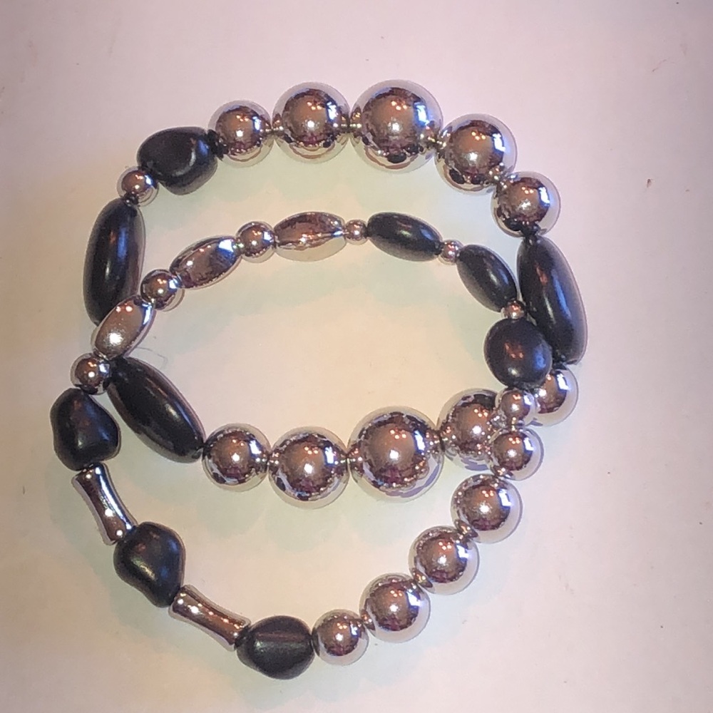 Elegant Black Beaded Boho Stretch Bracelet Set